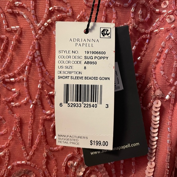 Adrianna Papell Beaded Short-Sleeve Sheer-Overlay sugar poppy Gown - Picture 5 of 5